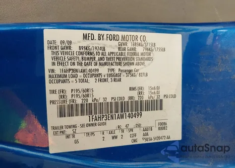 2010 Ford Focus S from USA, damaged, VIN 1FAHP3EN1AW140499
